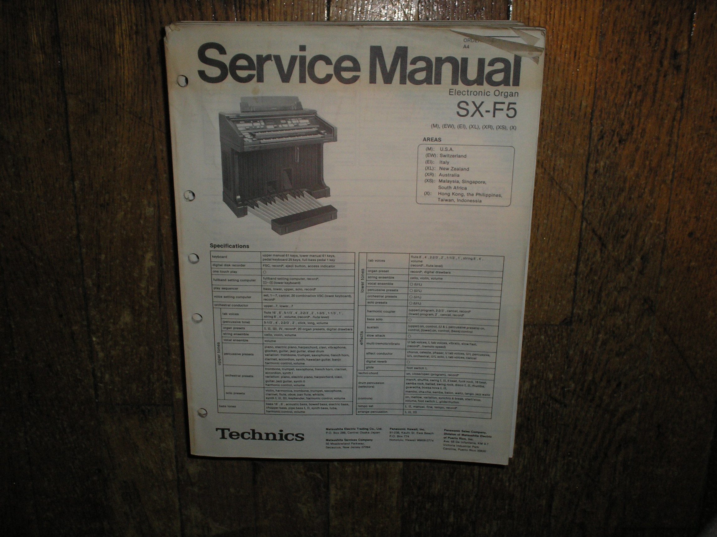 SX-F5 Electric Organ Service Manual
