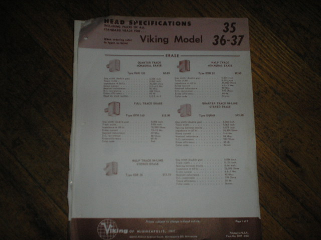 35 36 37 Head Specification Data Sheet  Viking Telex