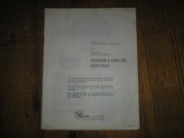 88 880 Tape Transport Operating Instruction Manual and Parts List Supplement  Viking 