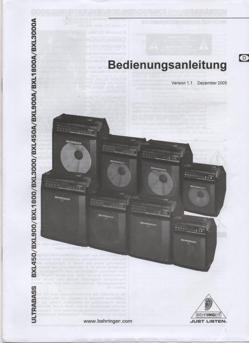 BXL450 BXL900 BXL1800 BXL3000 BXL450A BXL900A BXL1800A BXL3000A ULTRABASS German Owners Instruction Manual