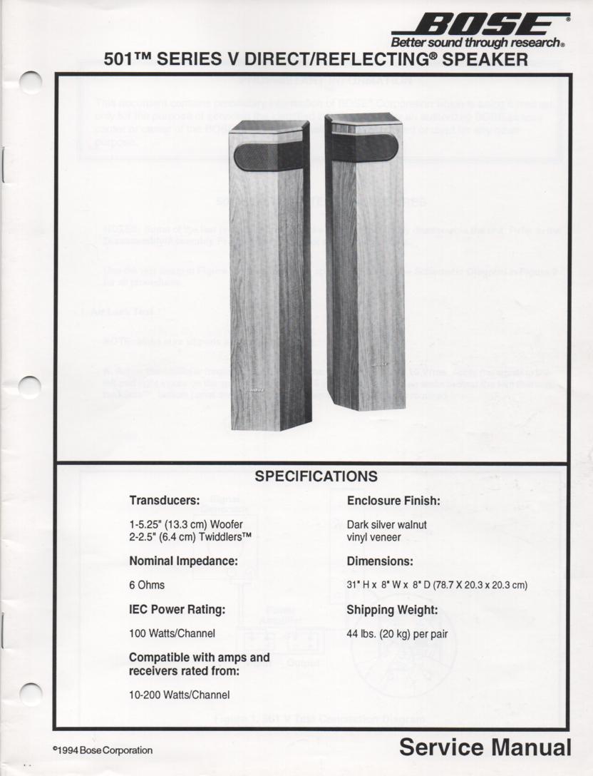 501 Series V Direct Reflecting Speaker System Service Manual  Bose 