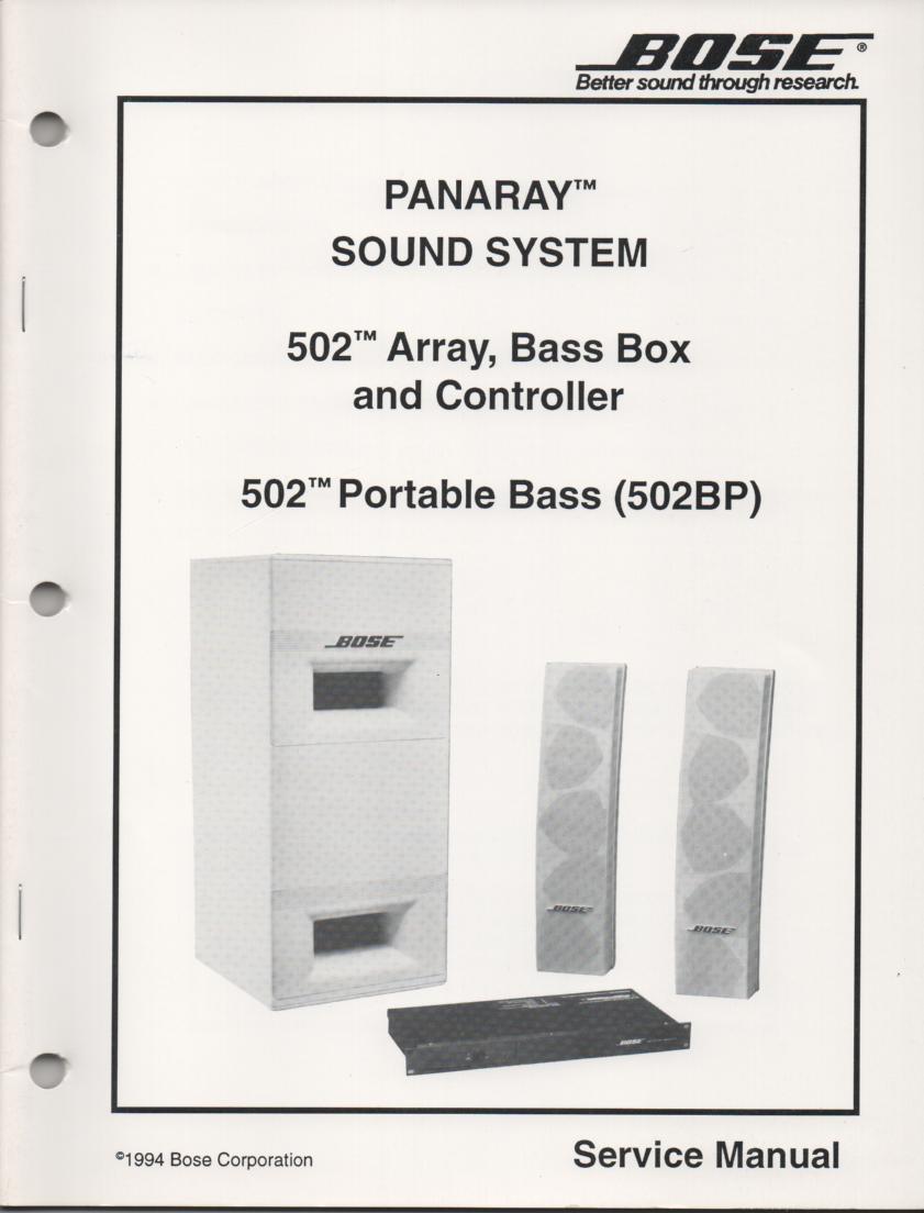 502 Speaker System Service Manual with Equalizer  Bose 