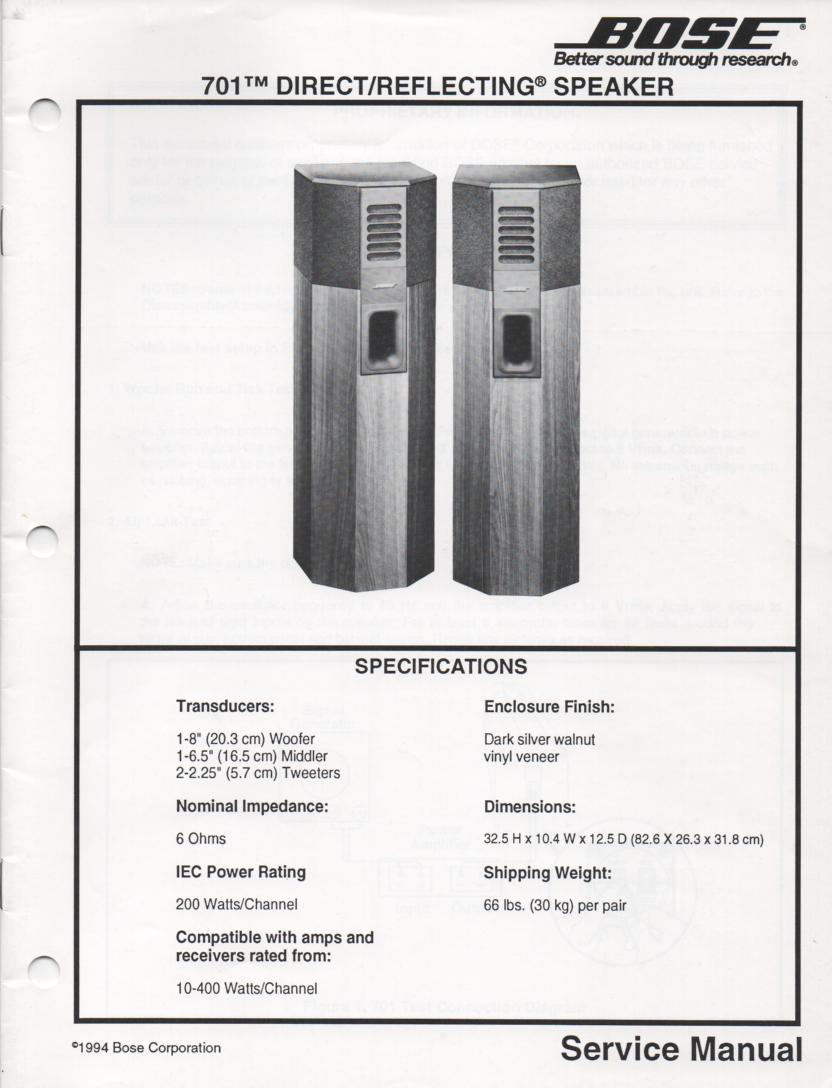 701 Direct Reflecting Speaker System Service Manual  Bose 
