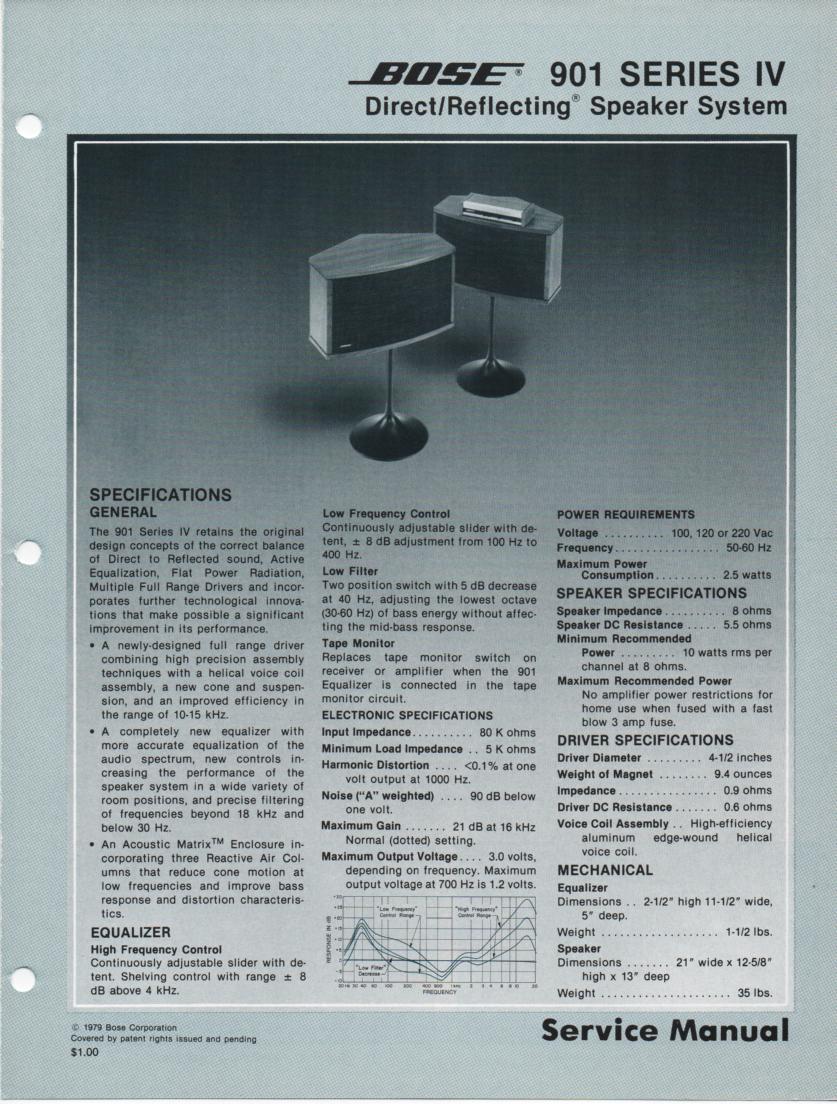 901 Series IV Direct Reflecting Speaker System Service Manual  Bose 