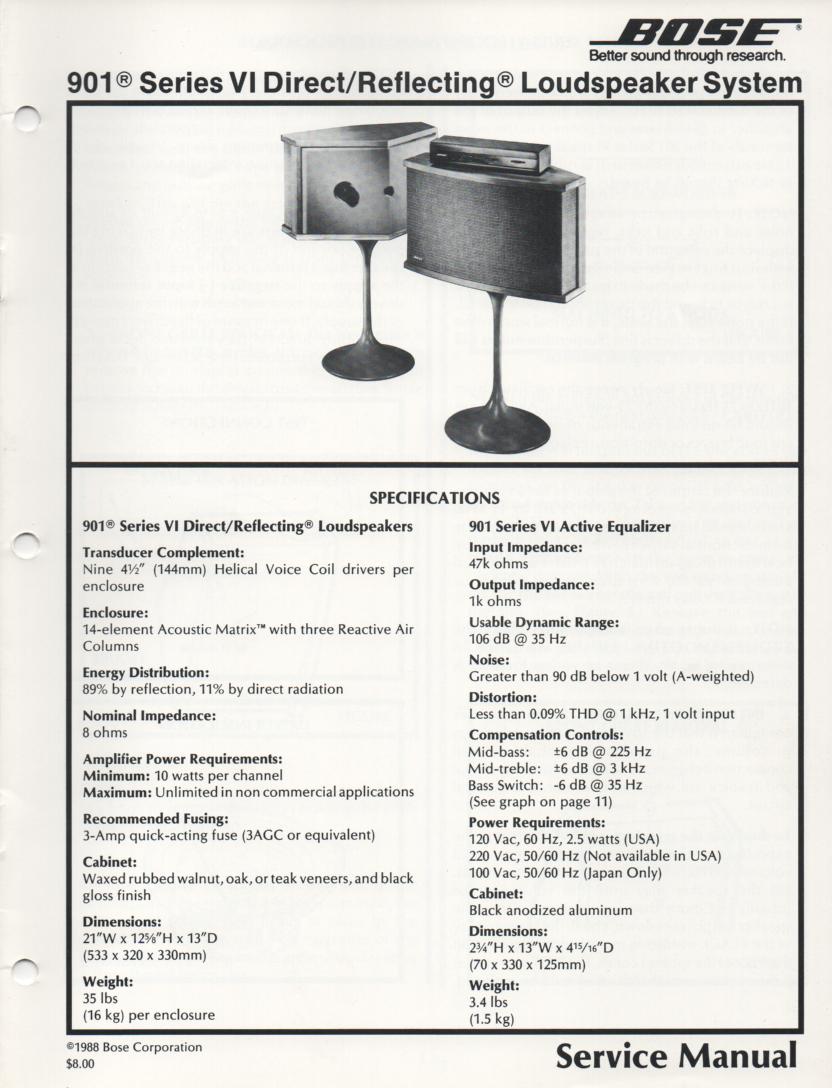 901 Series VI Direct Reflecting Speaker System Service Manual  Bose 