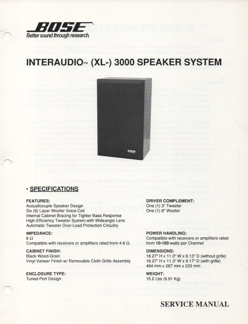 Interaudio XL 3000 Speaker System Service Manual  Bose 