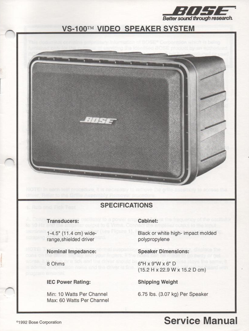 VS-100 Video Speaker System Service Manual  Bose 
