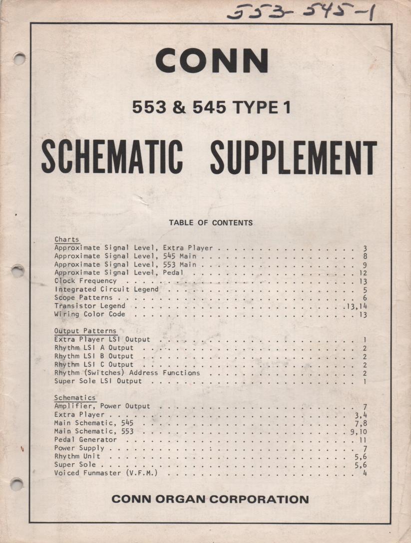545 Nassau 553 Trinidad Type 1 Organ Schematic Supplement Service Manual