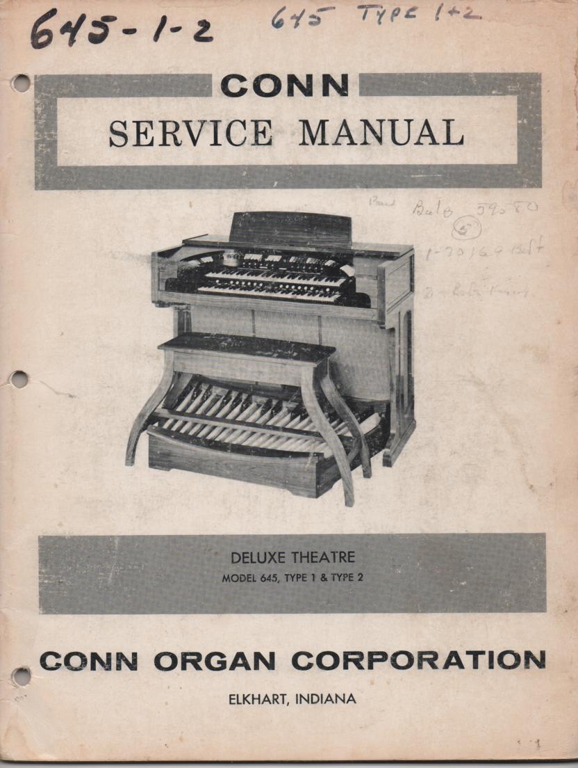 645 Deluxe Theatre Type 1 & 2 Organ Service Manual 