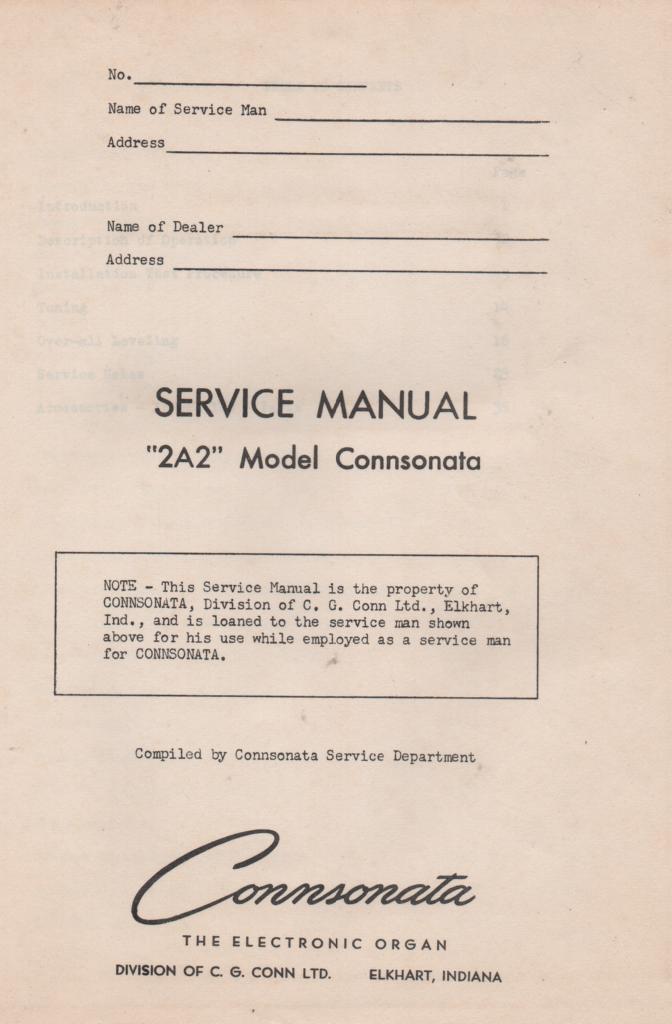 1A Connsonata Organ Service Manual
