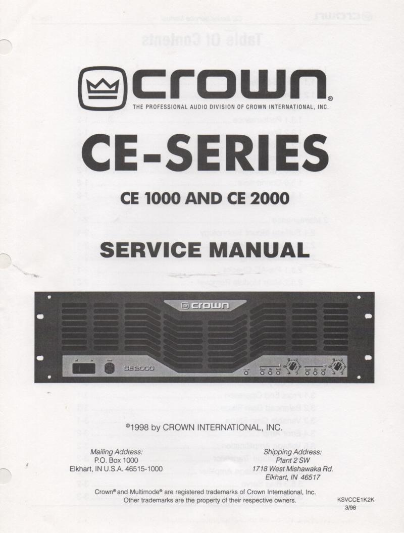 CE1000 CE2000 Power Amplifier Service Manual