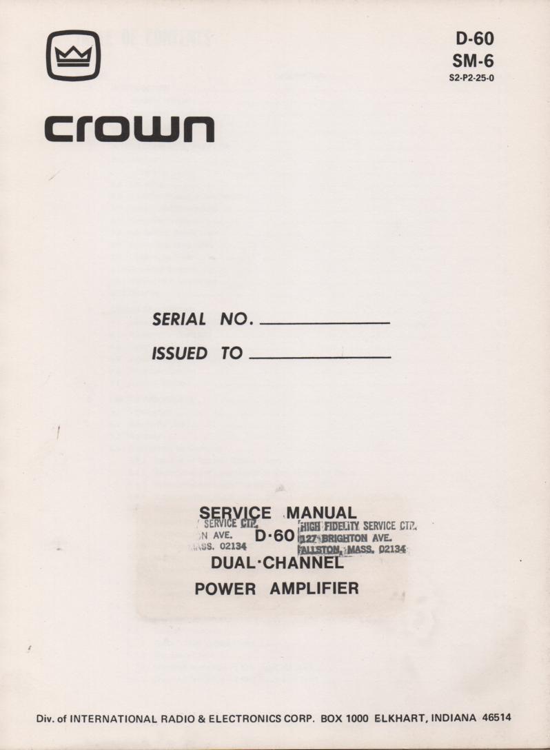 D-60 Power Amplifier Service Manual..  SM6