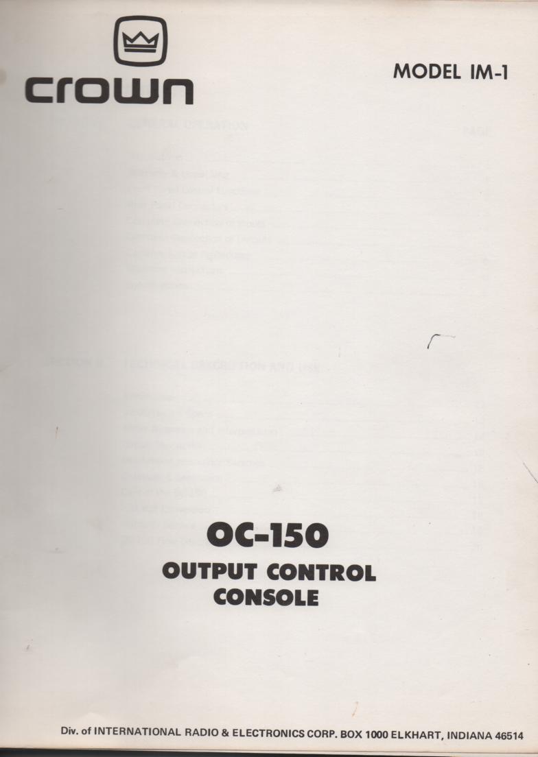 OC-150 Output Control Console Owners Service Manual