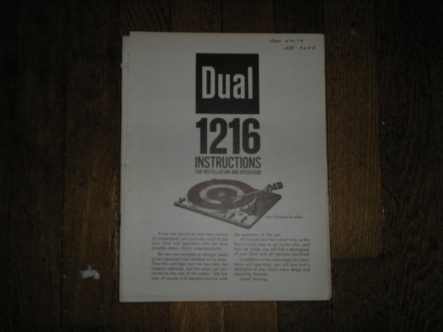 1216 Turntable Operator Manual  Dual