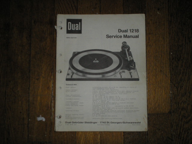 1218 Turntable Service Manual  Dual