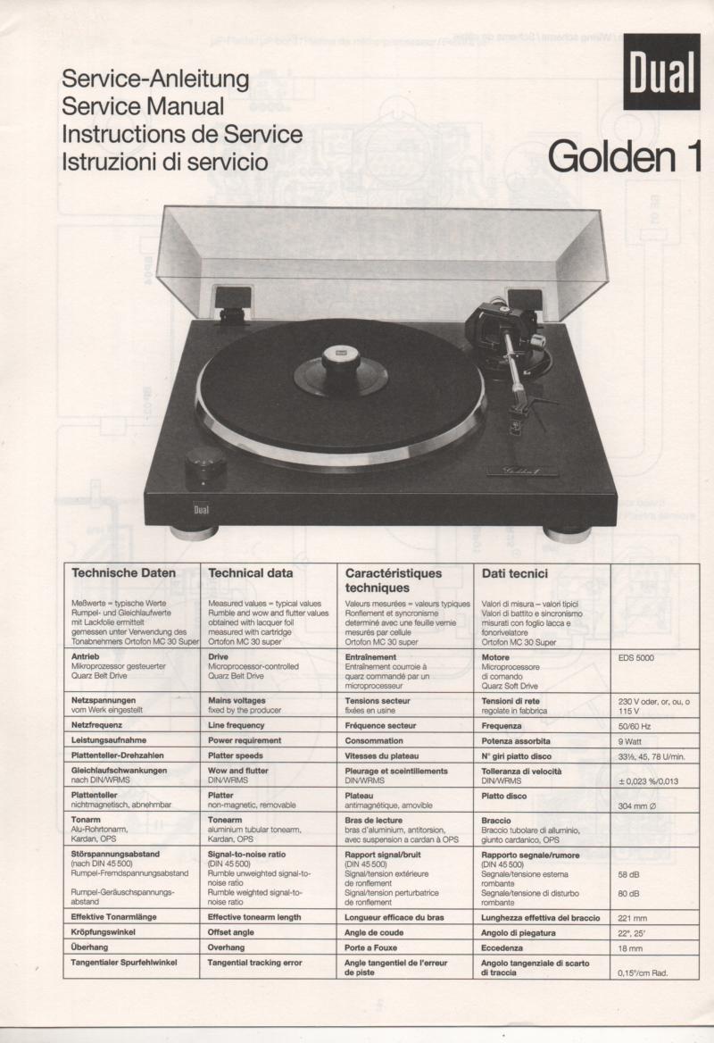 Golden 1 Turntable Service Manual  Dual