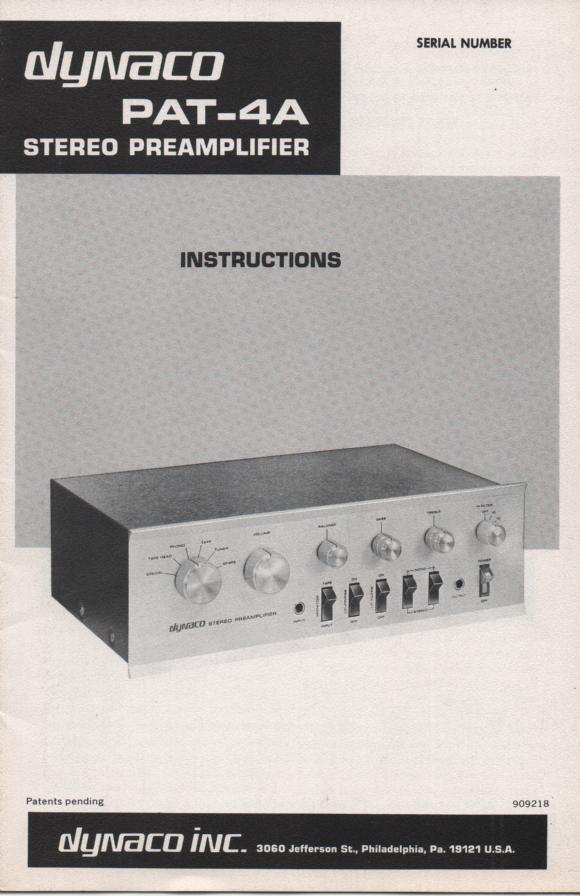 PAT-4A Pre-Amplifier Owners Manual  Dynaco
