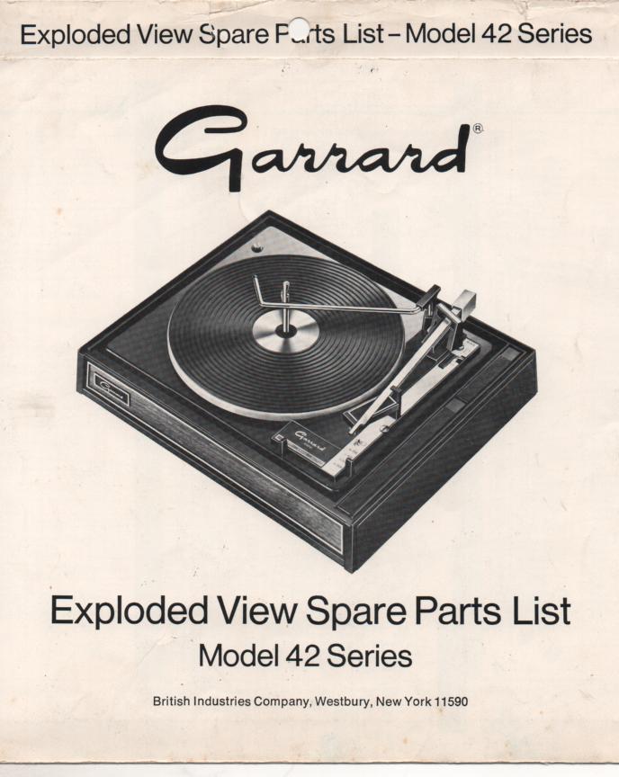 42 Series Turntable Exploded View and Parts Service Manual  GARRARD