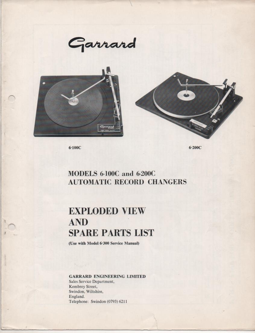 6-100C 6-200C Series Turntable Exploded View Parts Manual  GARRARD