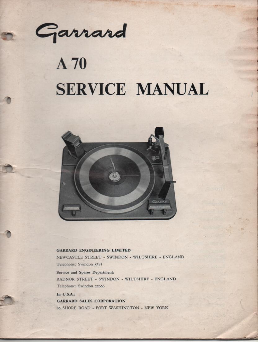 A70 Turntable Service Manual  GARRARD