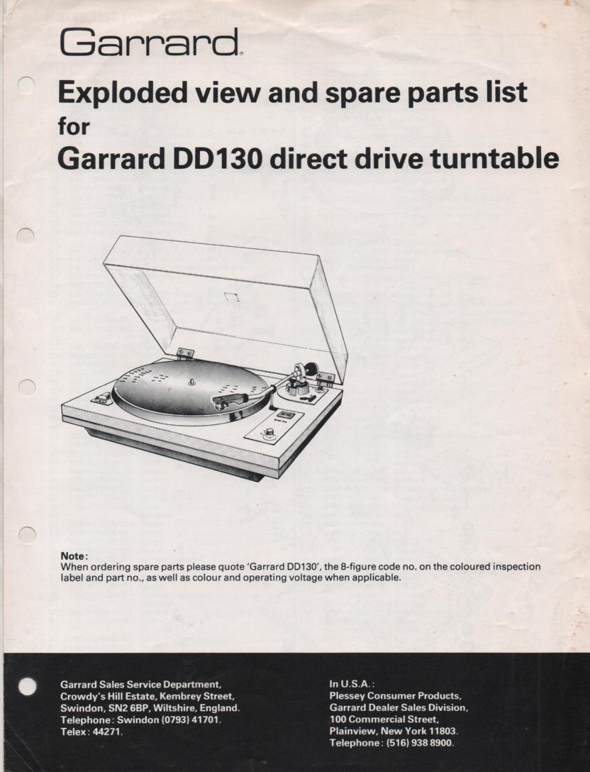 DD130 Turntable Service Manual  GARRARD