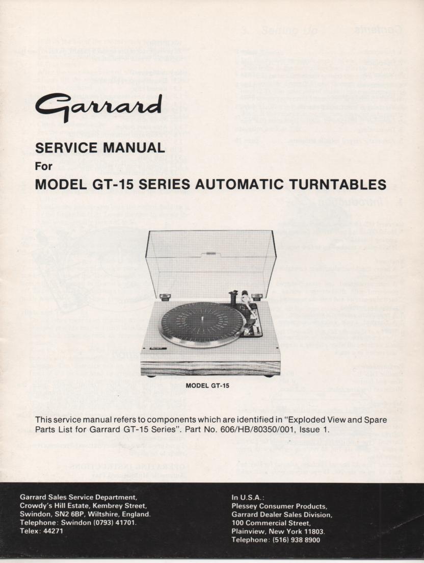 GT-15 Turntable Service Manual  GARRARD