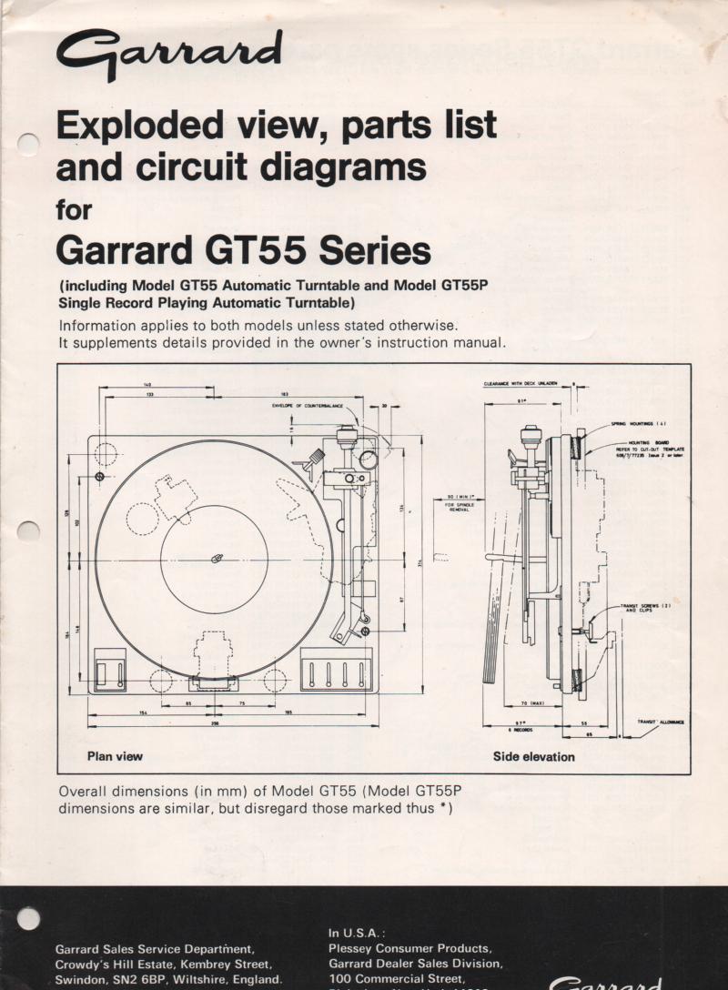 GT-55  GT-55P Turntable Exploded View and Parts Manual  GARRARD