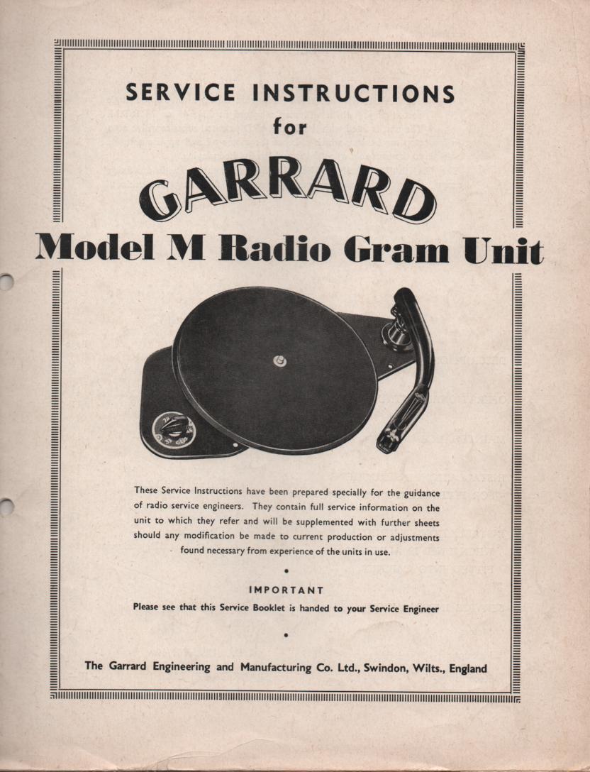 M TYPE M Phonograph Turntable Service Manual  GARRARD