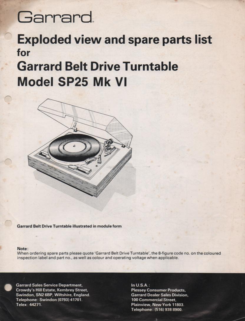 SP25 Mk VI 6 Turntable Service Manual  GARRARD