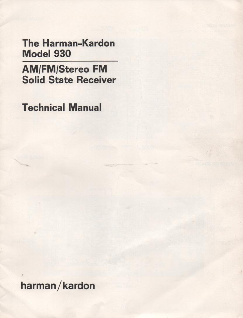 930 Stereo Receiver Service Manual  Harman Kardon