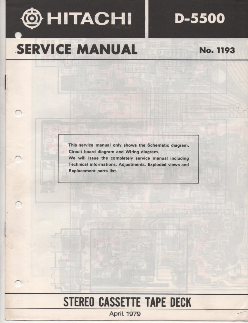 D-5500 Cassette Deck Service Manual .  For U C W FS BS and AU versions.  Manual is in English..Need the UD-1 Mechanism manual for complete service manual.