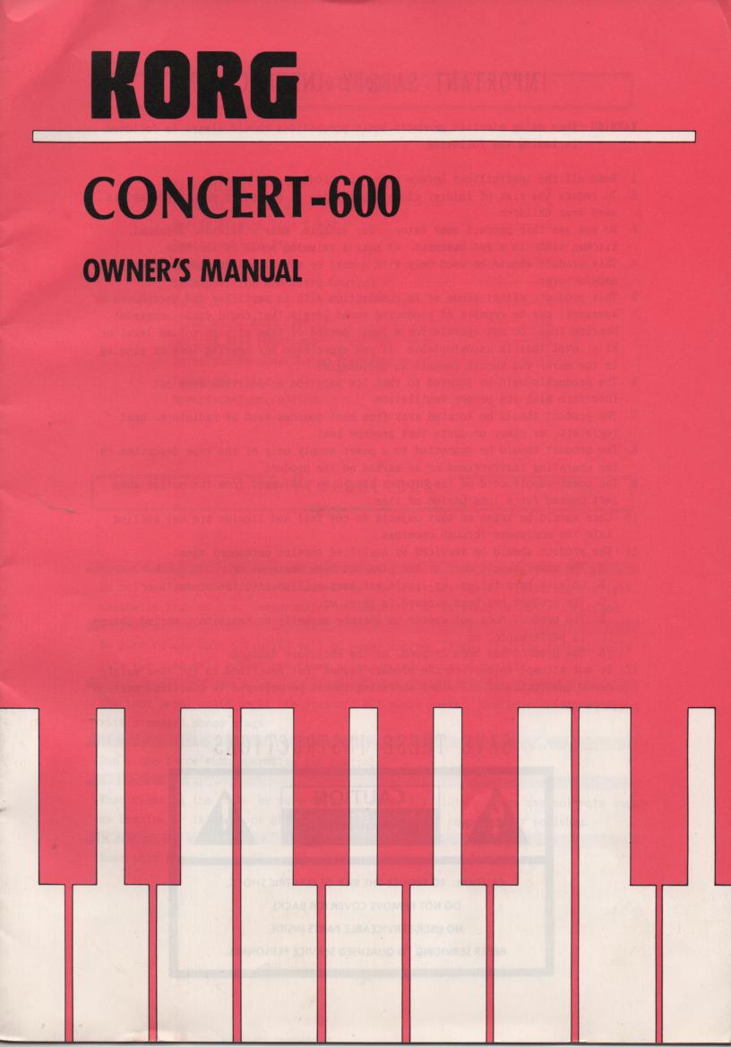 Concert 600 Keyboard Owners Manual