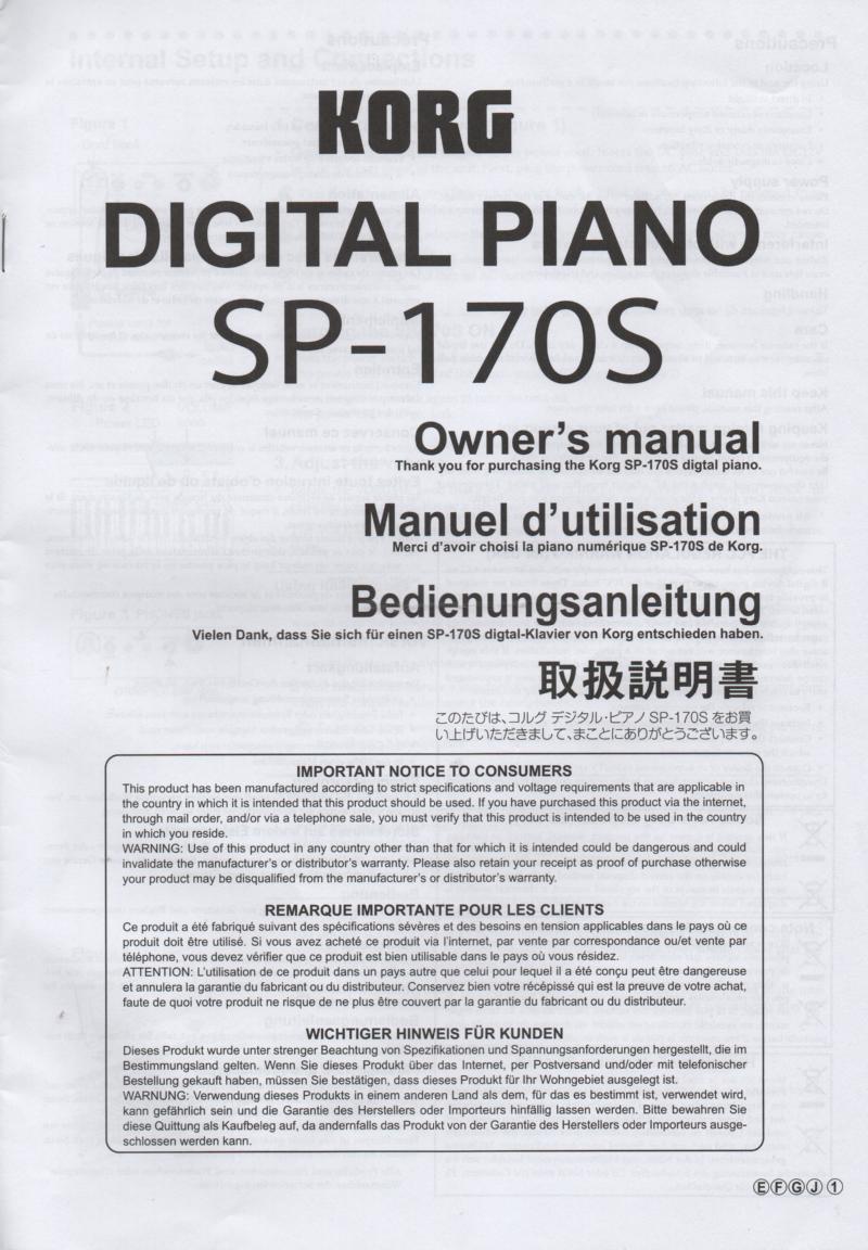 SP-170S Digital Piano Owners Manual.Printed in English, German, Japanese andFrench.