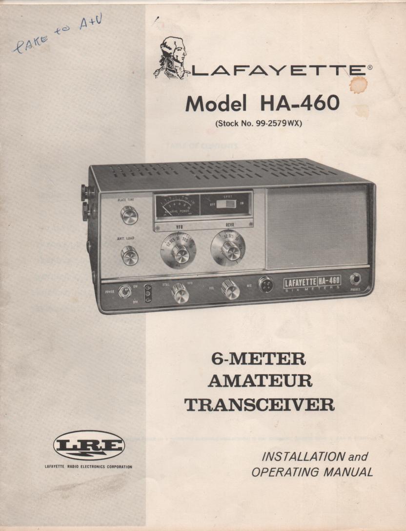 HA-460 Radio Owners Service Manual. Owners manual with schematic... Stock No. 99-2579WX .