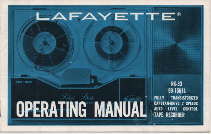 RK-33 Tape Recorder Manual  LAFAYETTE