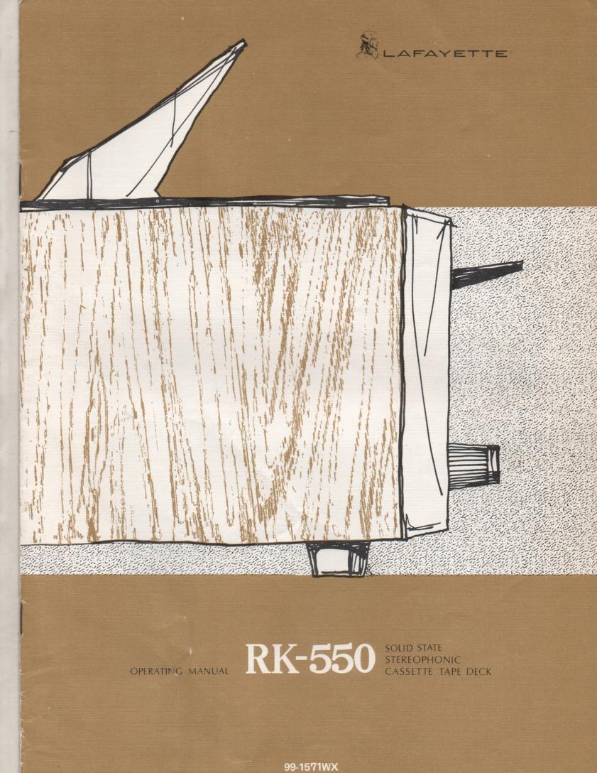 RK-550 Cassette Deck Service Owners Manual. Owners manual with schematic. Stock No. 99-1571WX . 