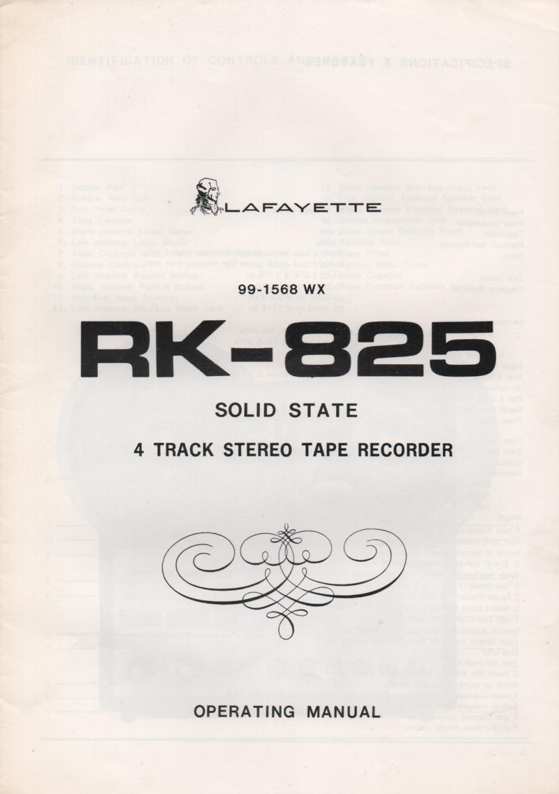 RK-825 Reel to Reel Owners Manual  LAFAYETTE