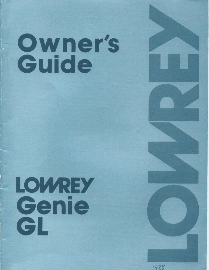 Genie GL Organ Owners Manual