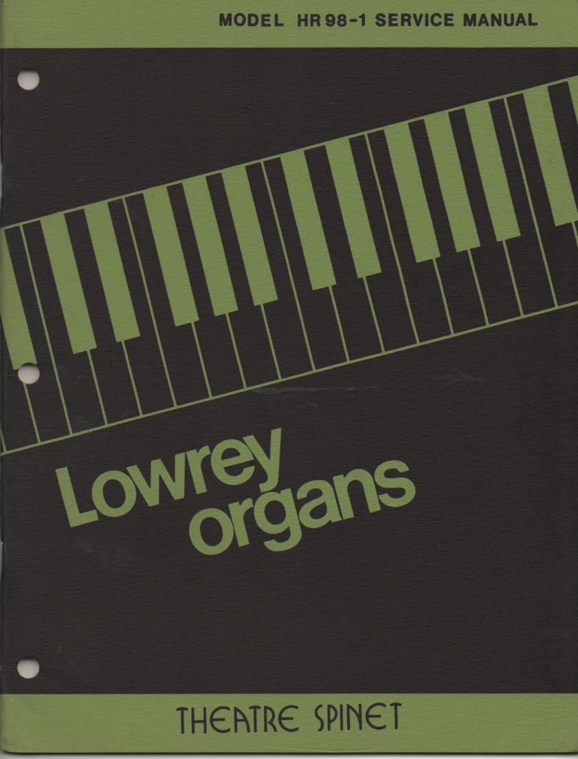 HR98-1 Theatre Spinet Organ Service Manual