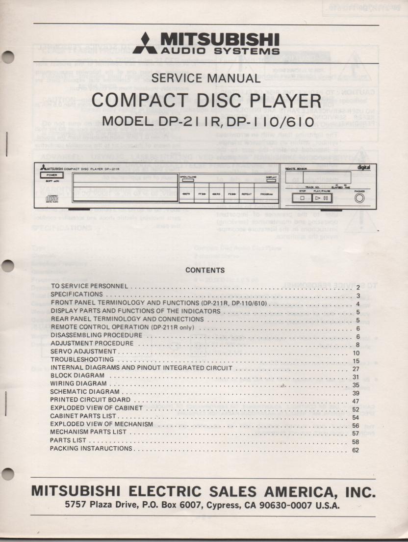 DP-110 DP-211R DP-610 CD Player Service Manual
