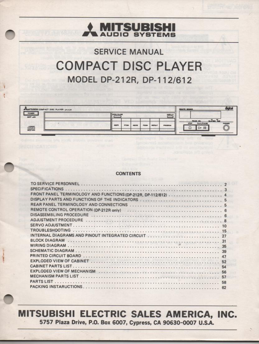 DP-112 DP-212R DP-612 CD Player Service Manual