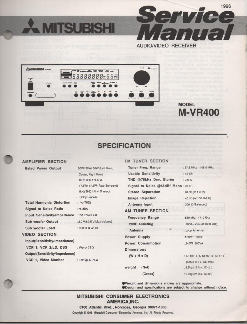 M-VR400 AV Receiver Service Manual  Mitsubishi
