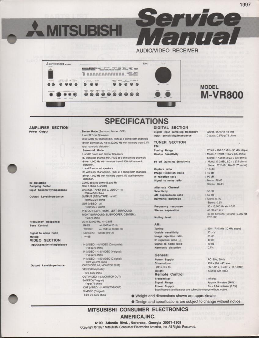 M-VR800 AV Receiver Service Manual  Mitsubishi