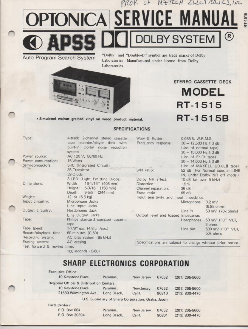 RT-1515 RT-1515B Cassette Deck Service Manual
