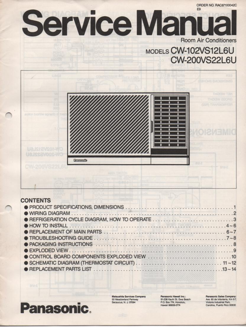 CW-102VS12L6U CW-200VS22L6U Air Conditioner Service Manual