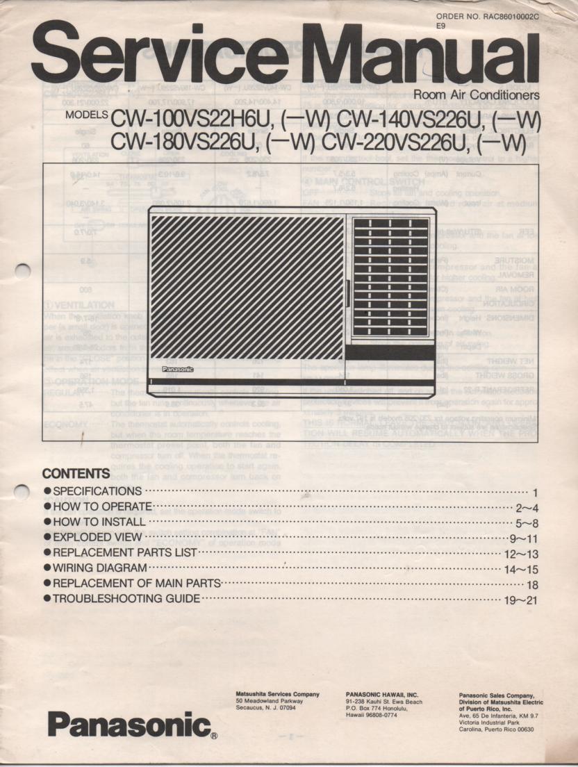 CW-140VS226 CW-100VS22H6U Air Conditioner Service Manual