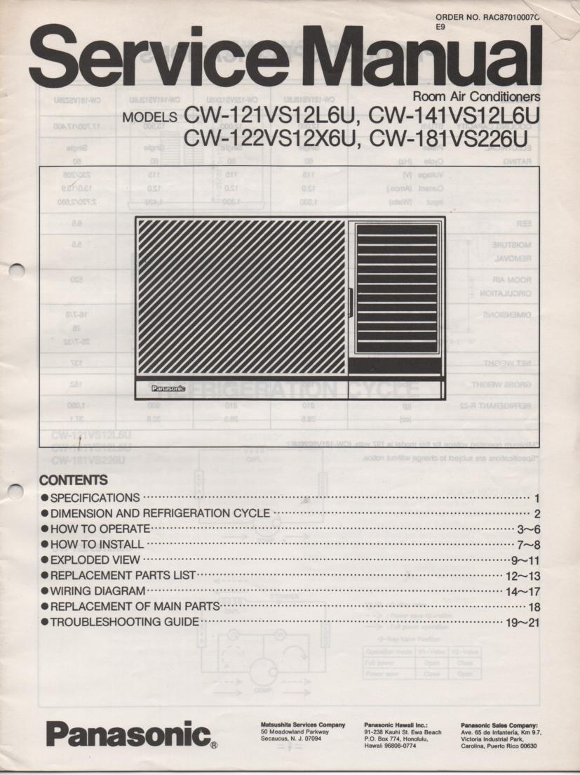 CW-181VS12L6U CW-121VS12L6U CW-141VS12L6U Air Conditioner Service Manual