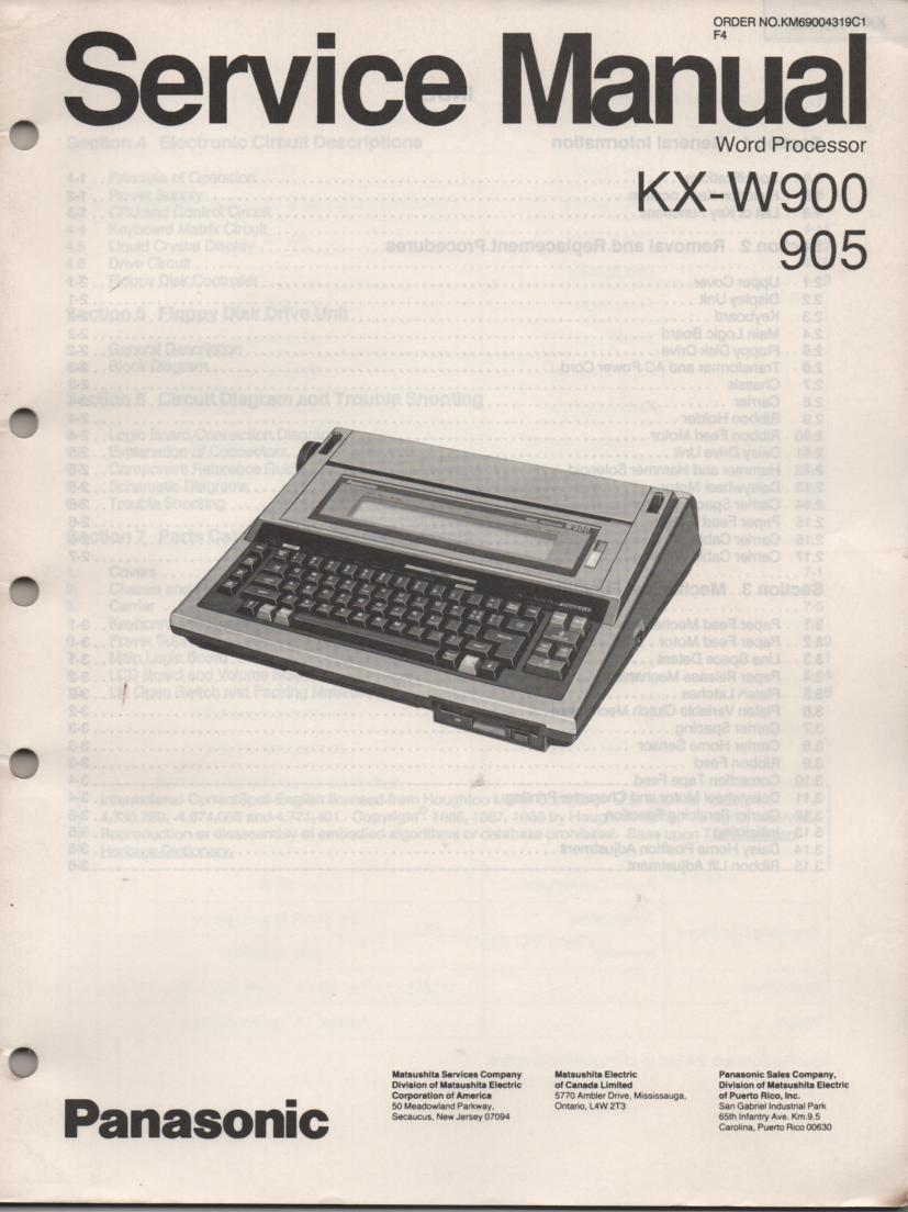KXW900 KXW905 Word Processor Service Manual. 