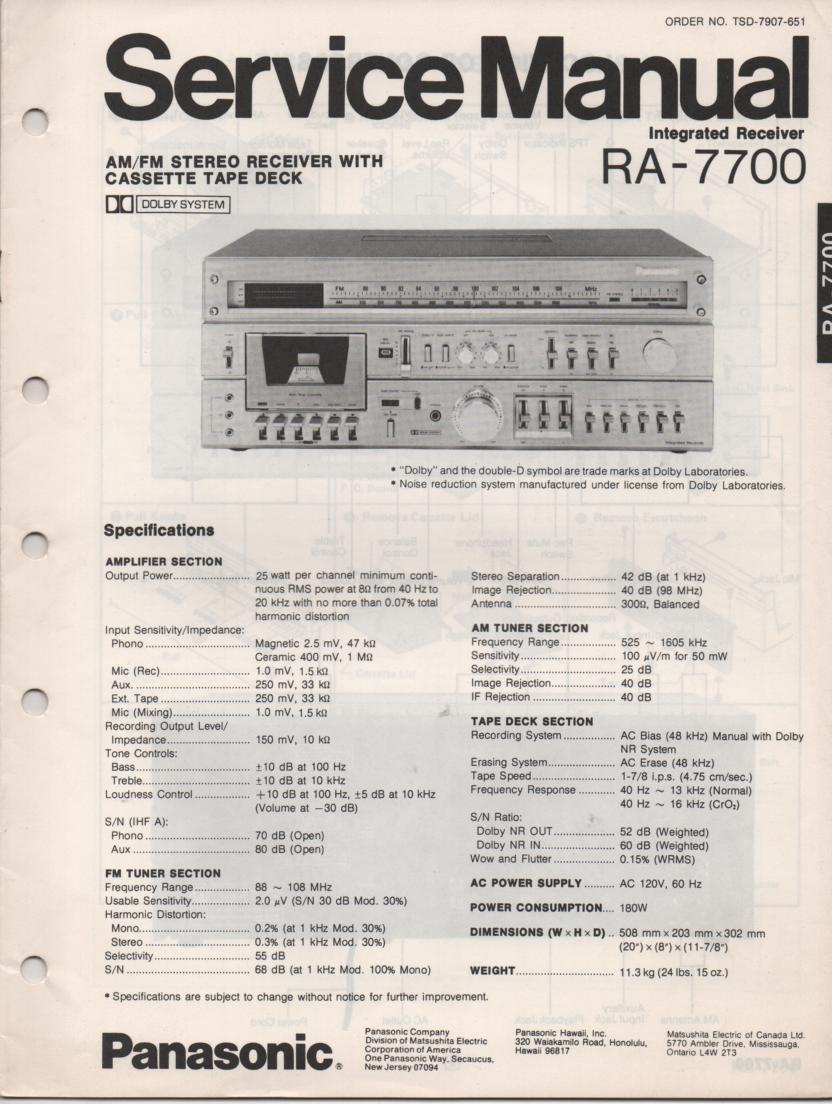 RA-7700 Receiver Service Manual  Panasonic