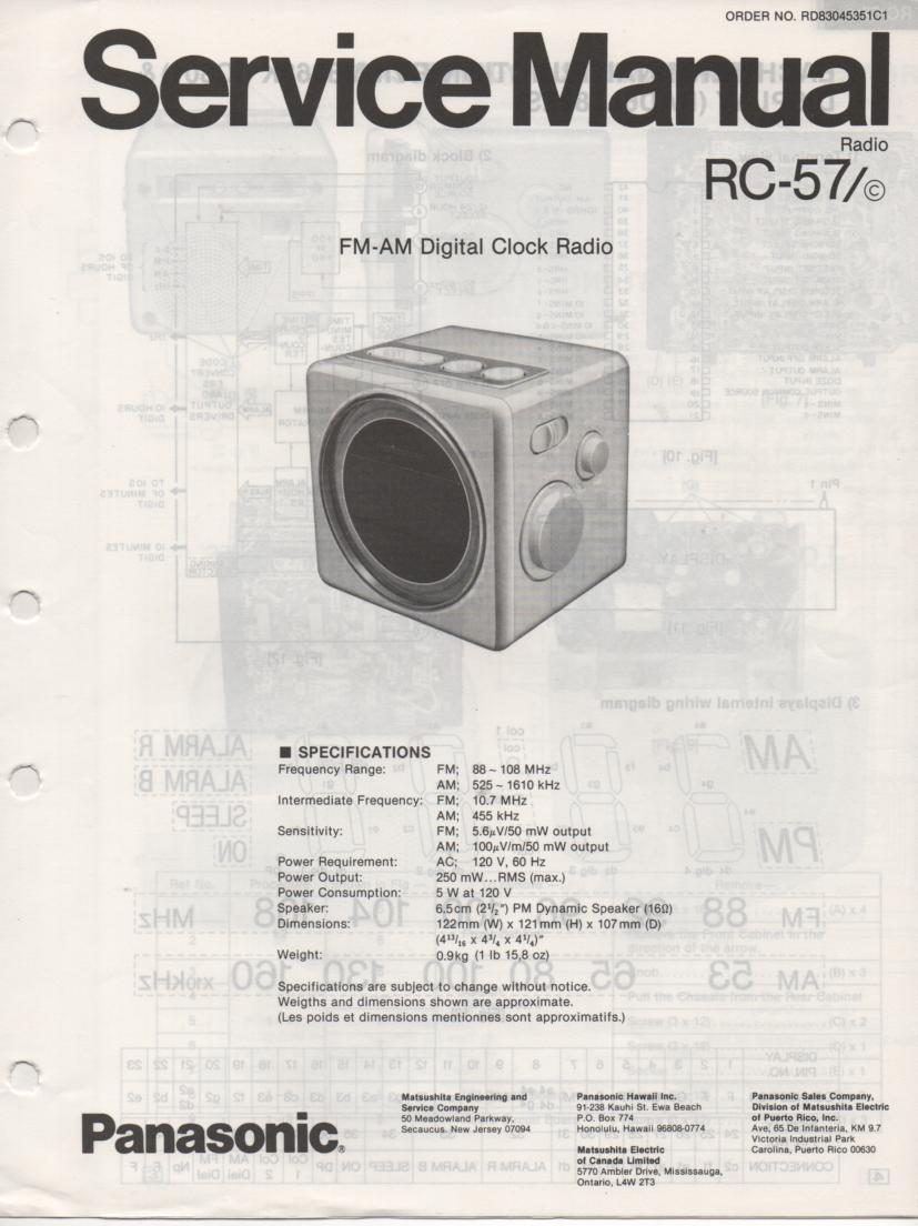 RC-57 RC-57C Clock Radio Service Manual